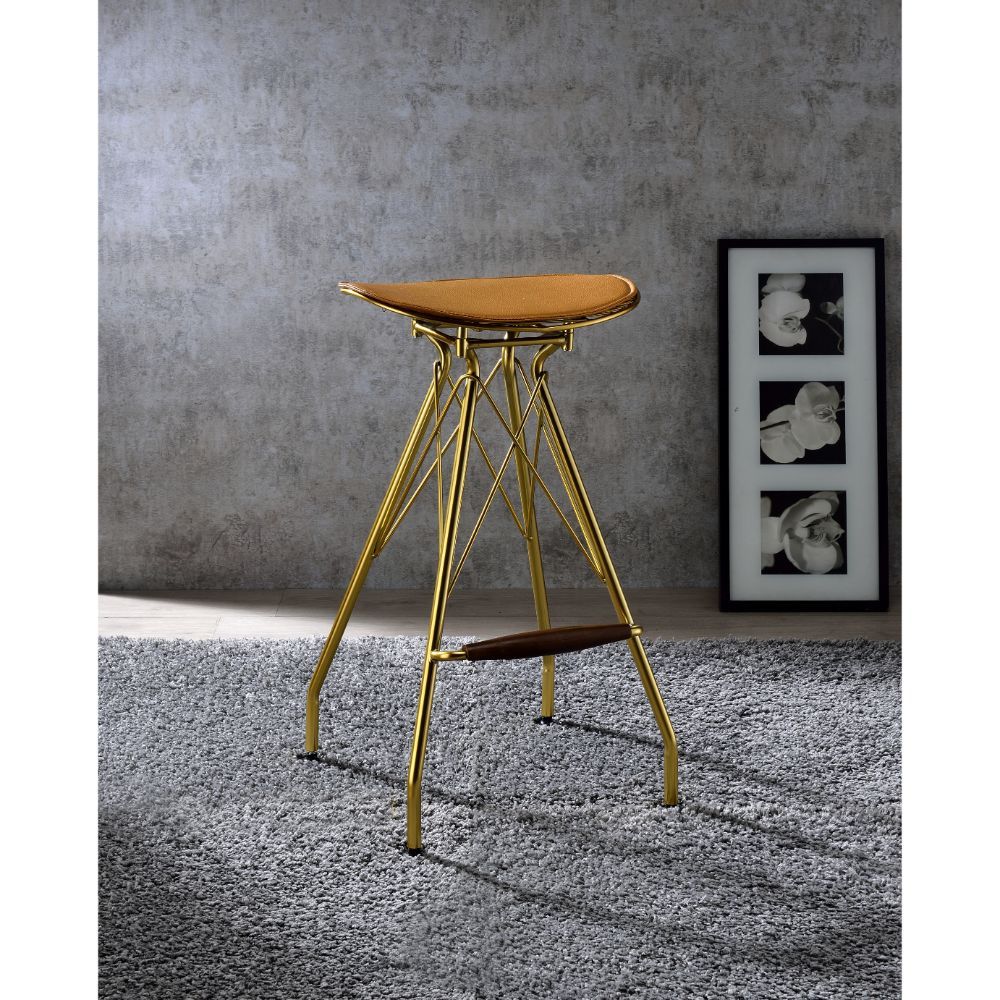 Bar Harbor Gold & Faux Leather Stool, Set of 2