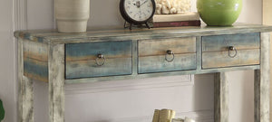Antique White & Teal Wood Console Table with Drawers,console table,Adley & Company Inc.