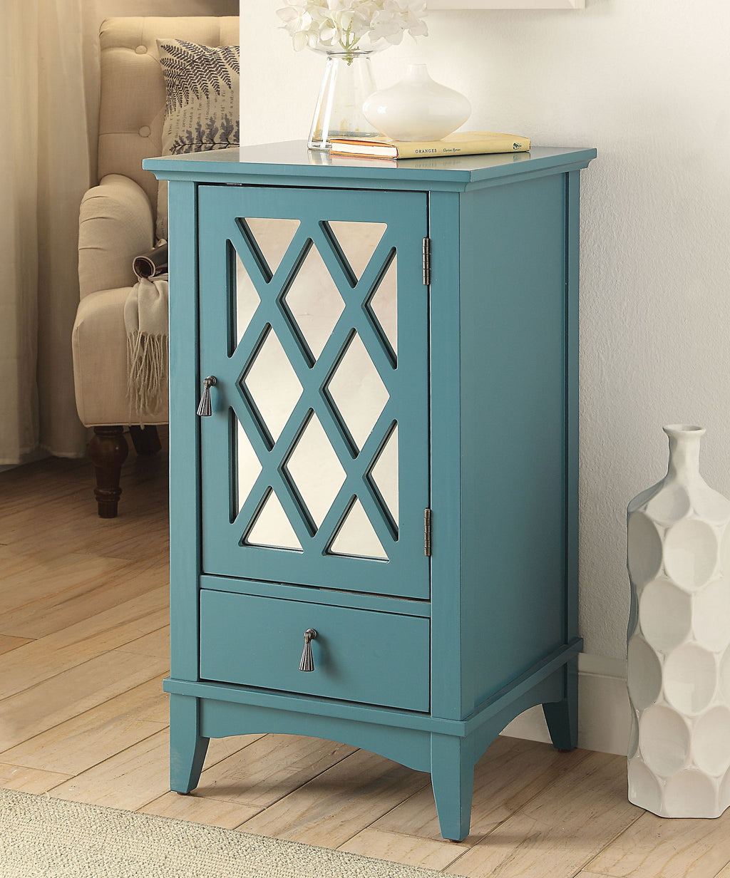 Teal Blue Mirrored Accent Cabinet,accent cabinet,Adley & Company Inc.