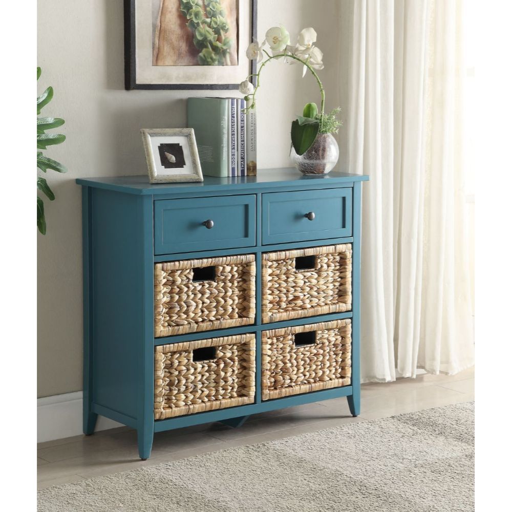 Providence Teal Console Cabinet with Wicker Drawers - Adley & Company Inc. 