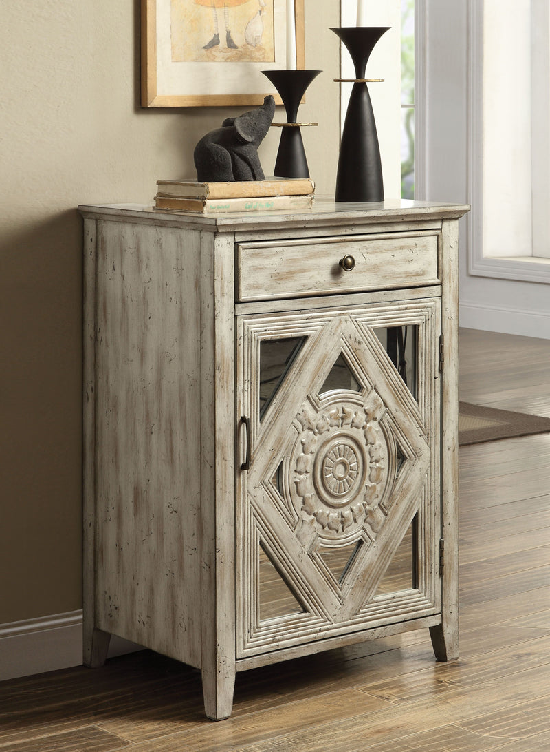 Antiqued Grey or White Mirrored Accent Cabinet,accent cabinet,Adley & Company Inc.