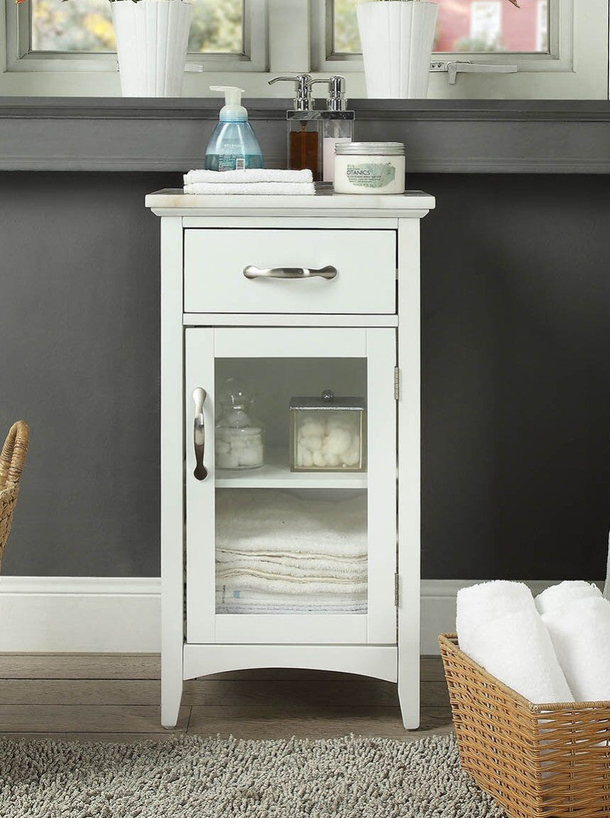 White Marble and Glass Front Accent Storage Cabinet - Adley & Company Inc. 