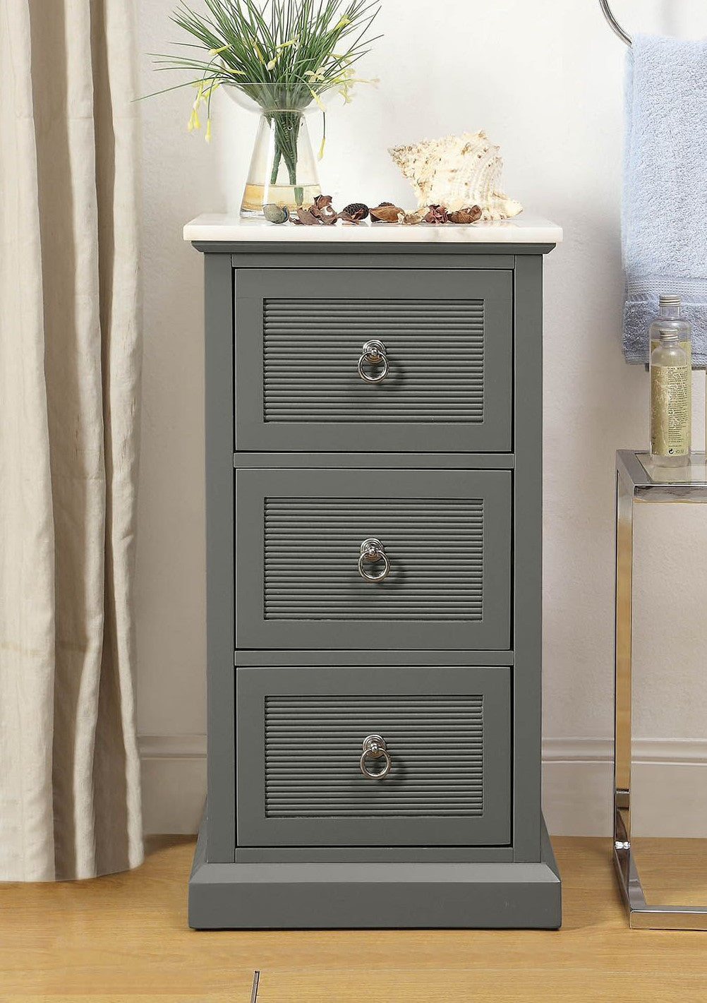 Grey & White Marble Shutter Drawer Accent Cabinet,bedside table,Adley & Company Inc.