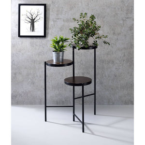 Wood and Black Metal Plant Stand