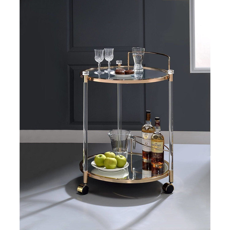 Round Gold and Glass Bar Cart,bar cart,Adley & Company Inc.