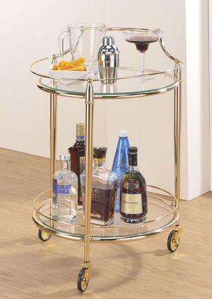 Gold & Clear Glass Round Bar Cart,bar cart,Adley & Company Inc.