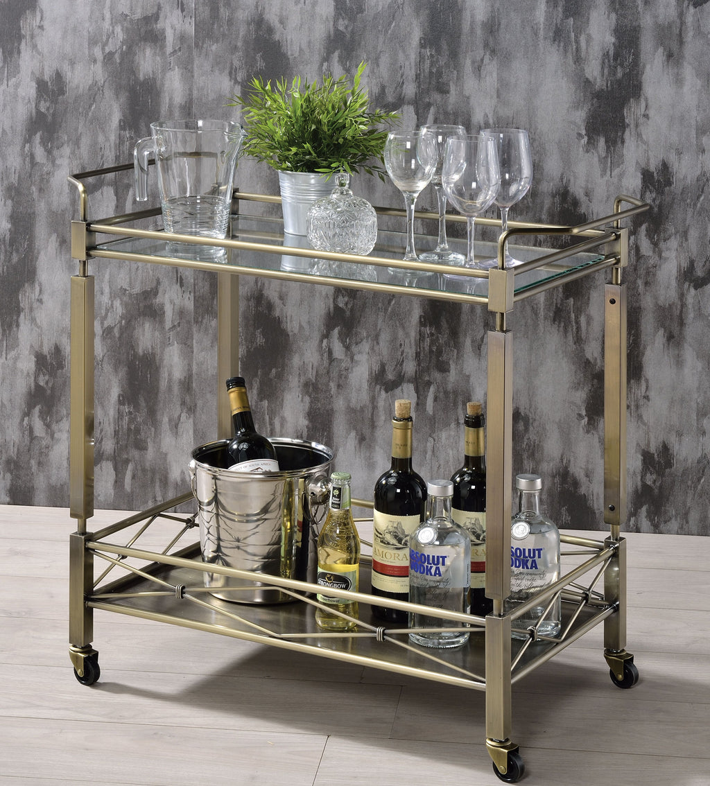 Antique Gold & Clear Glass Bar Cart,bar cart,Adley & Company Inc.