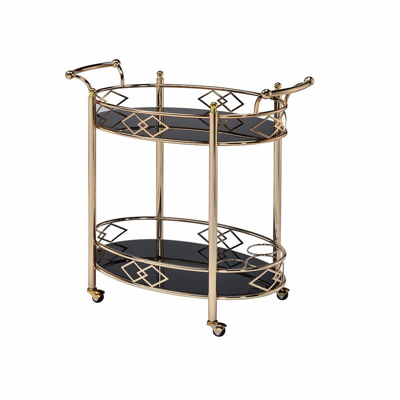 Gold & Black Glass Oval Bar Cart,bar cart,Adley & Company Inc.