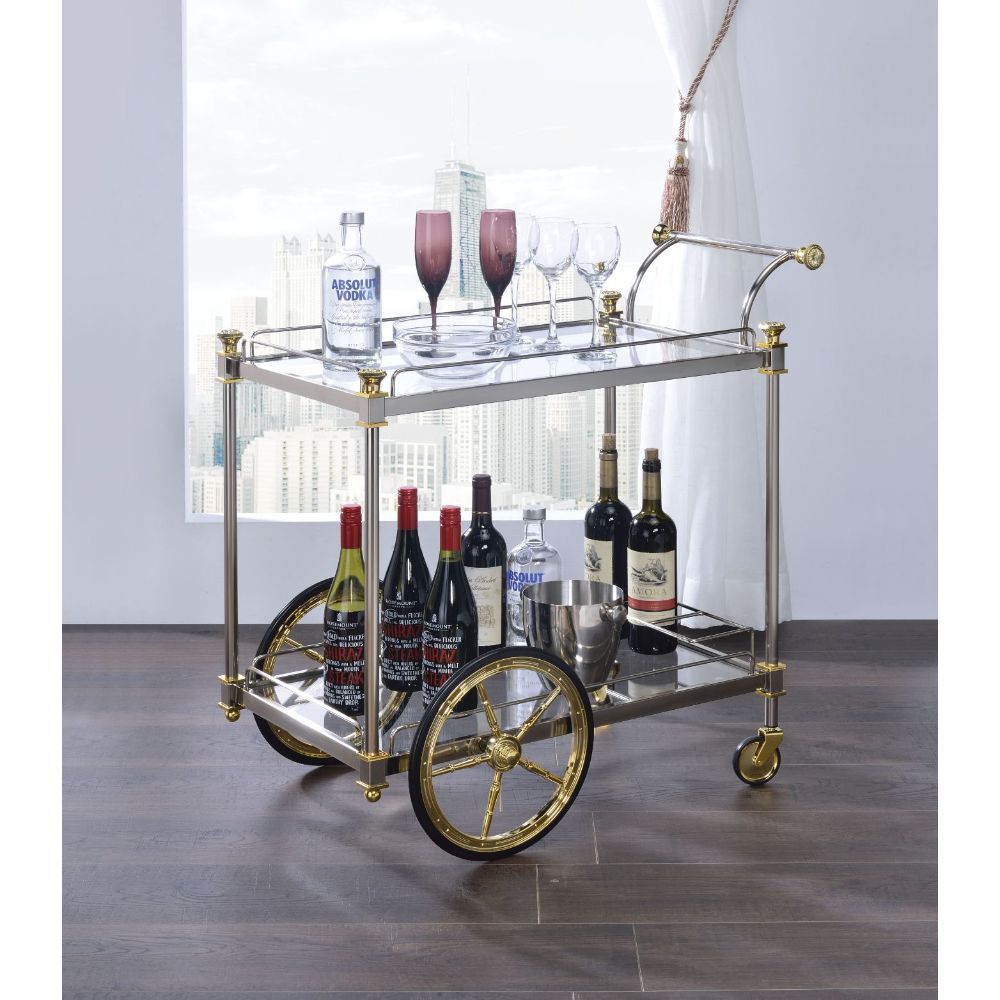 Wheeled Metal and Glass Bar Cart, Silver