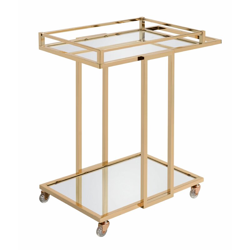 Gold & Mirrored Bar Cart, Serving Cart,bar cart,Adley & Company Inc.