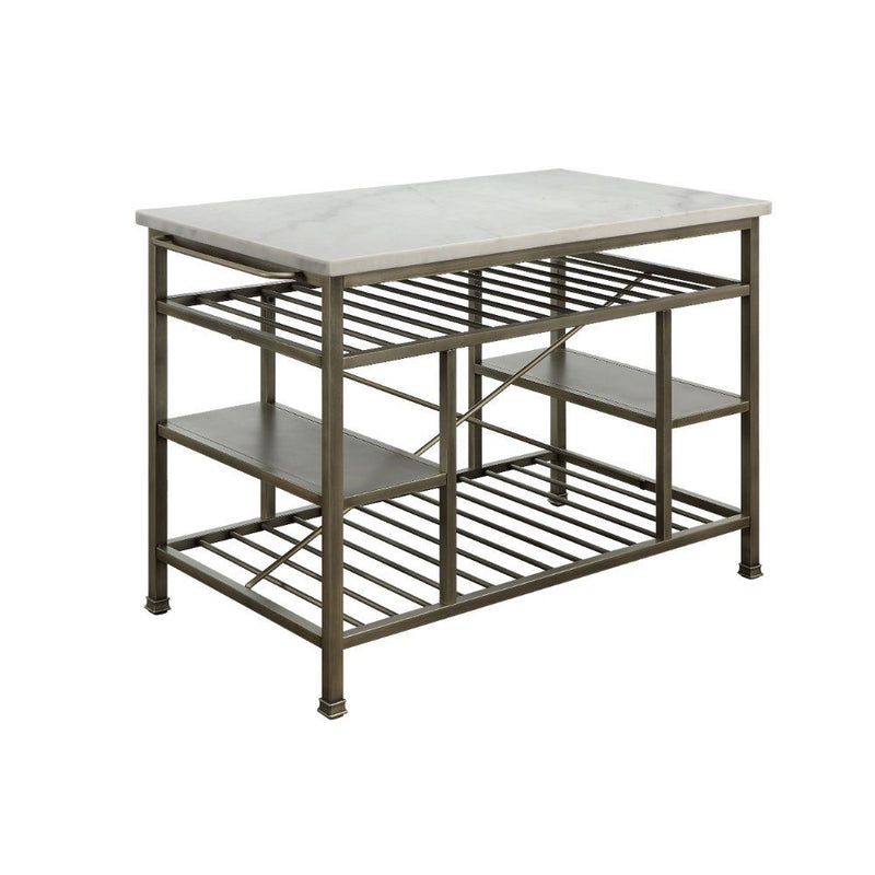Marble & Antique Pewter Kitchen Cart Island