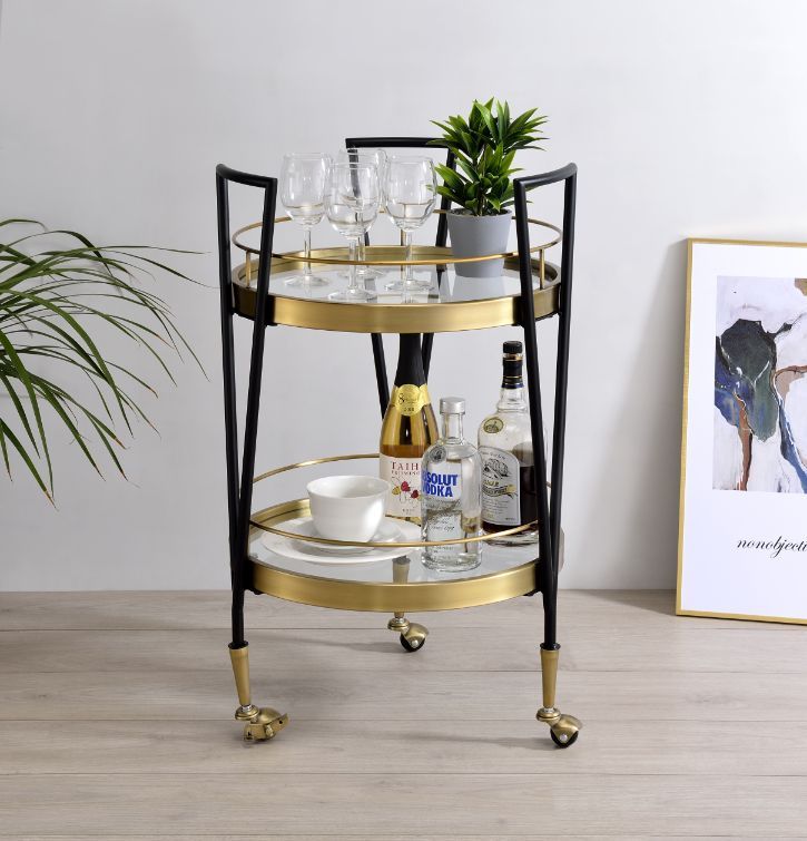Gold Round Bar Cart Mid-Century Style