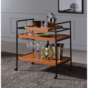 Honey Oak and Black Kitchen or Bar Cart