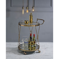 Glass and Metal Round Bar Cart