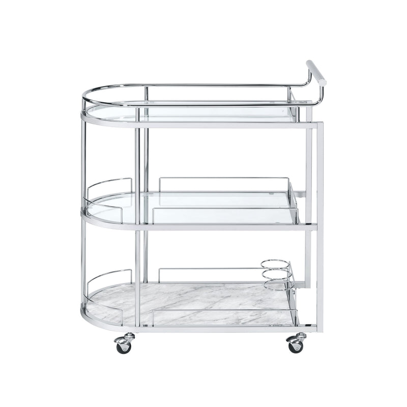 Elegant Chrome Metal and Glass Bar Cart