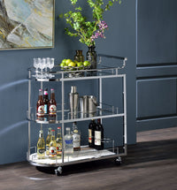 Elegant Chrome Metal and Glass Bar Cart