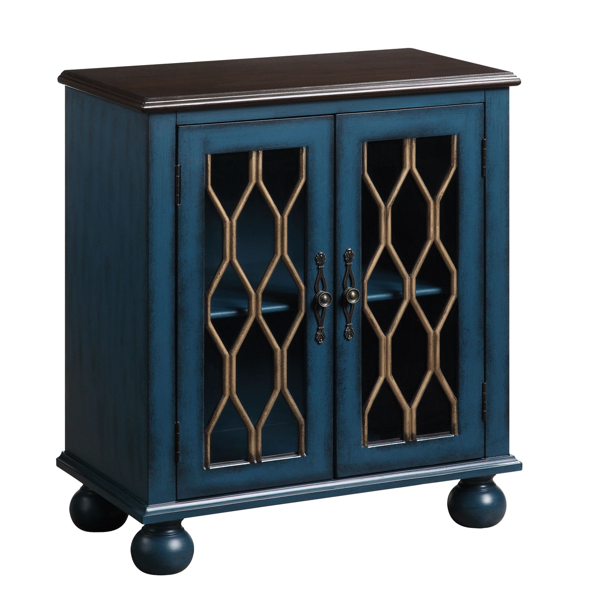 Liesse Blue Accent Cabinet with Glass Doors