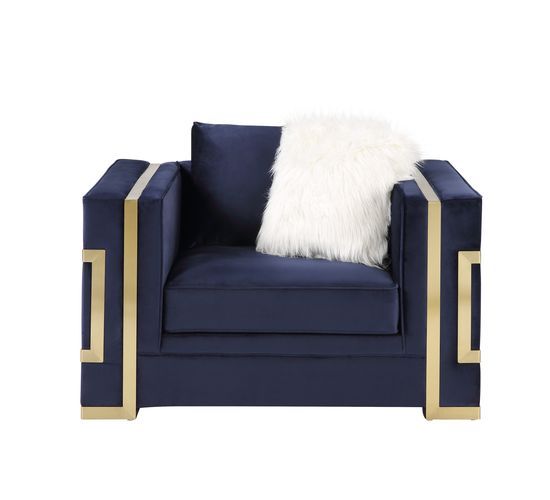 Plush Blue Velvet & Gold Club Chair