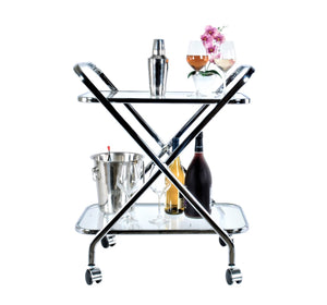 Chrome and Glass Bar Cart Trolley,tray table,Adley & Company Inc.