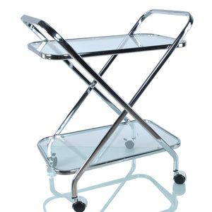 Chrome and Glass Bar Cart Trolley,tray table,Adley & Company Inc.
