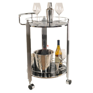 Chrome and Glass Round 2-Tier Serving Trolley Bar Cart,bar cart,Adley & Company Inc.