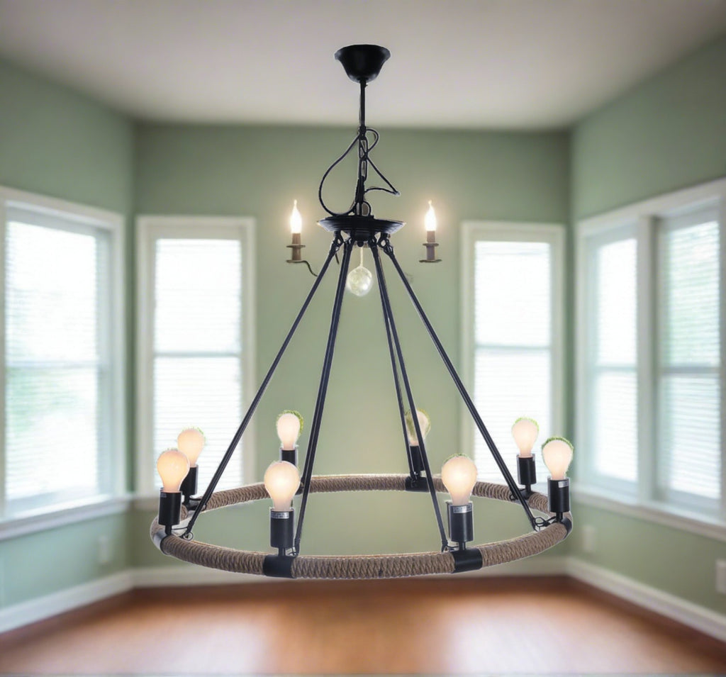 Hemp Rope and Iron Chandelier - Adley & Company Inc. 