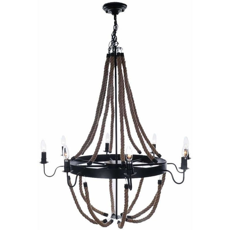 Rustic Iron Metal and Rope Chandelier,chandelier,Adley & Company Inc.