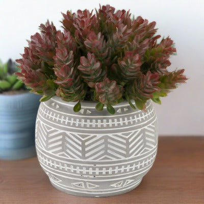 Purple Faux Sedum Succulent in Grey Pot, Set of 2