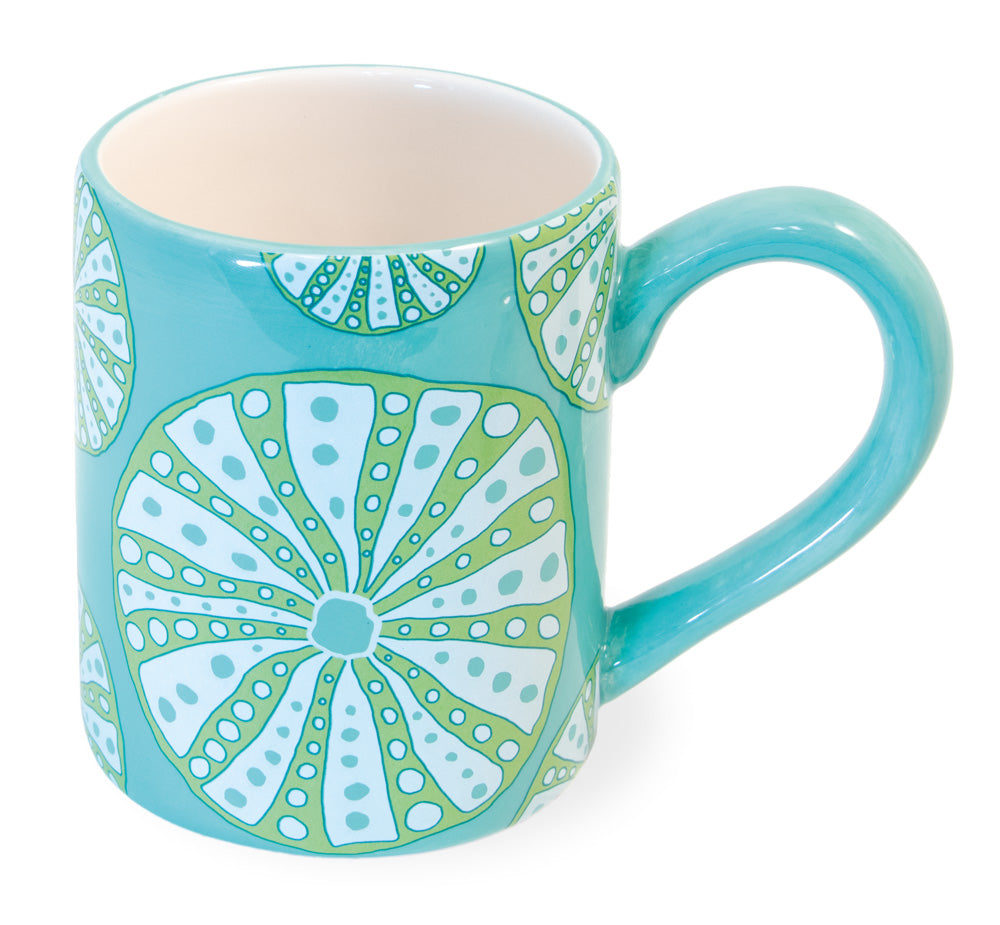 Turquoise Ceramic Mugs with Sea Urchins, Set of 6