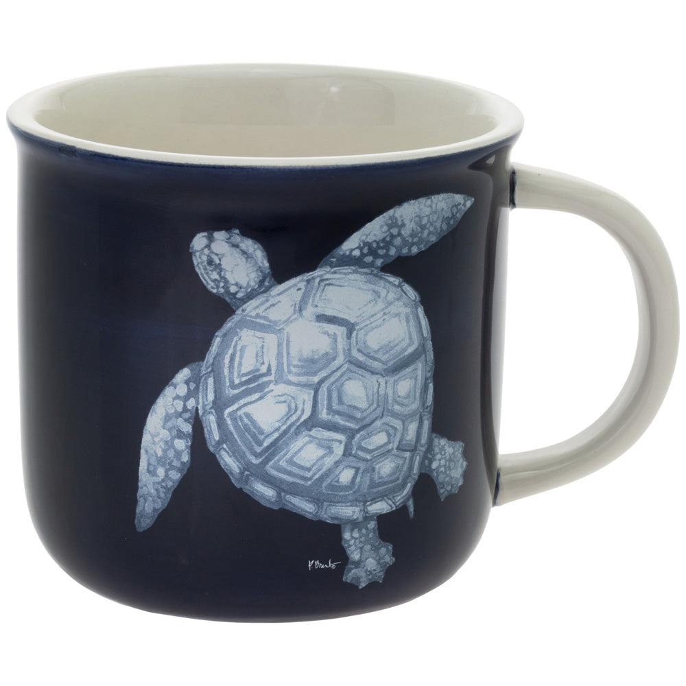 Sea Turtle Blue and White Mugs, Set of 8