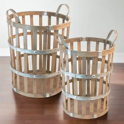 Nesting Bamboo and Metal Storage Baskets