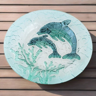 Blue Dolphins Glass Round Plates, Set of 2
