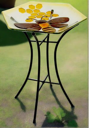 Honeybee Glass Outdoor Bird Bath - Adley & Company Inc. 