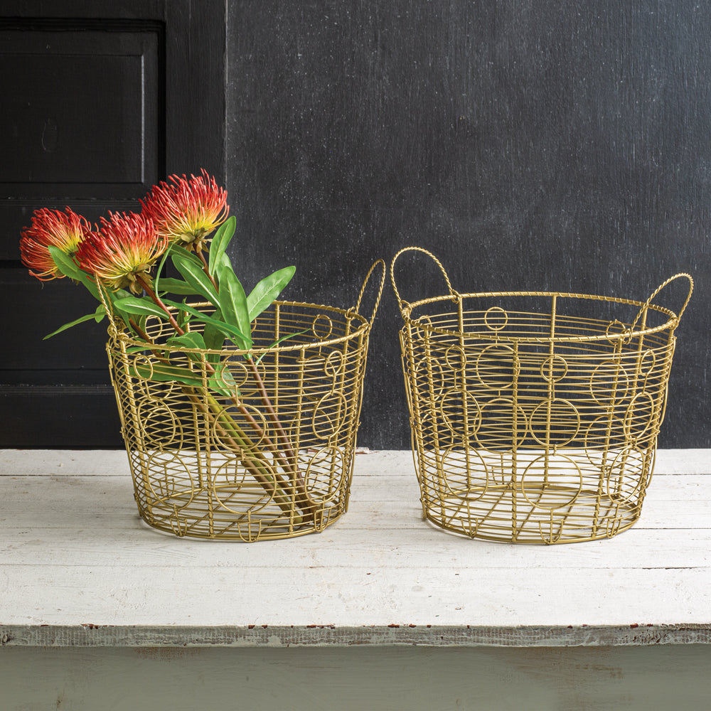 Set of 2 Gold Wire Baskets