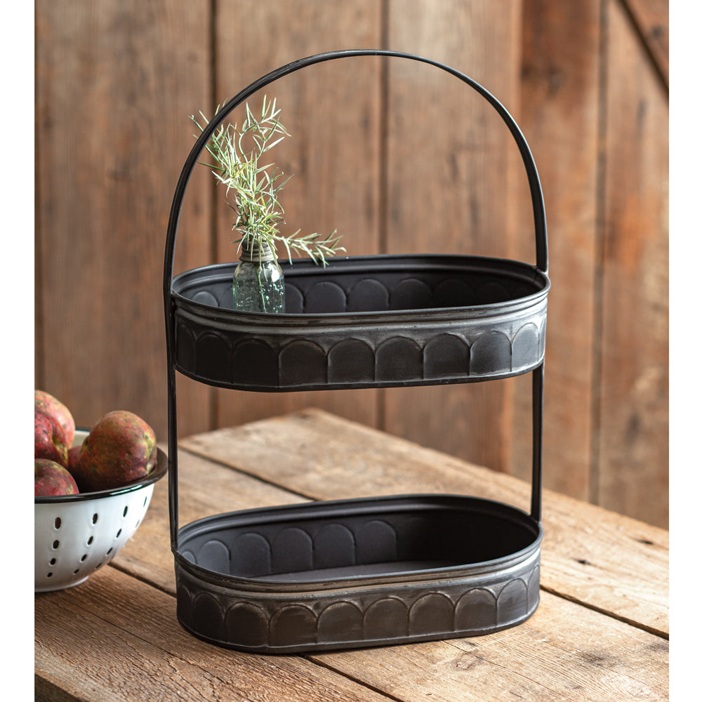 Two-Tiered Corrugated Oval Black Tray