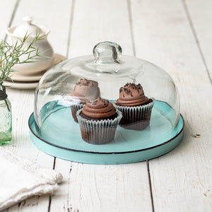 Seafoam Glass Cloche Display Tray