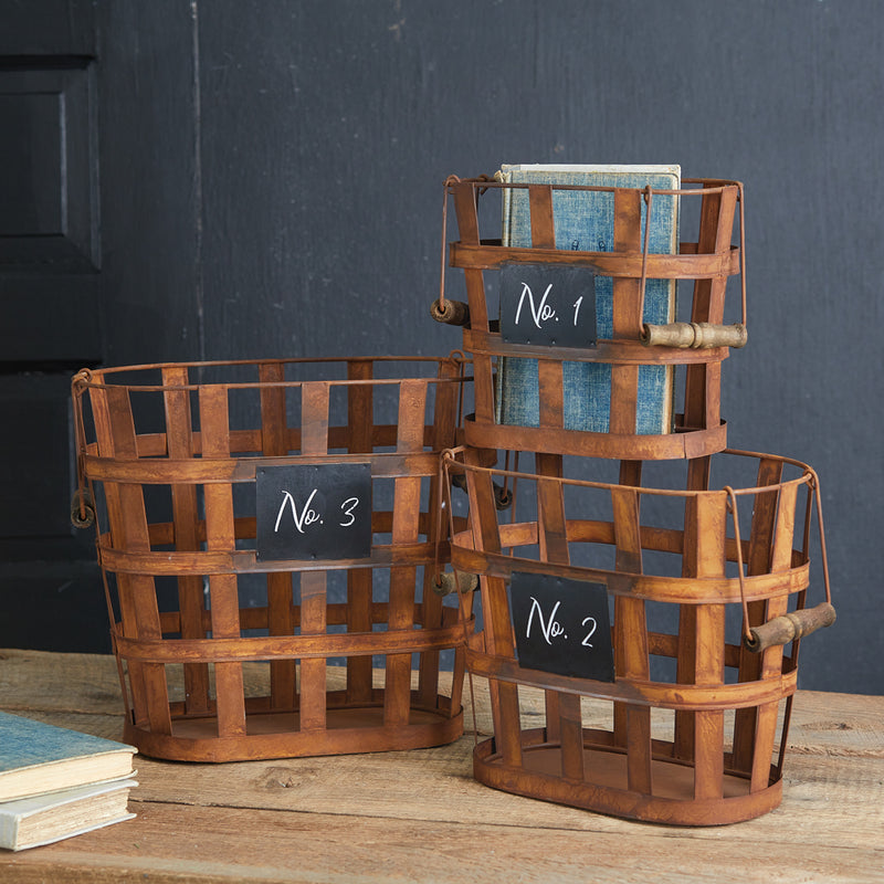 Set of Three Rustic Numbered Baskets