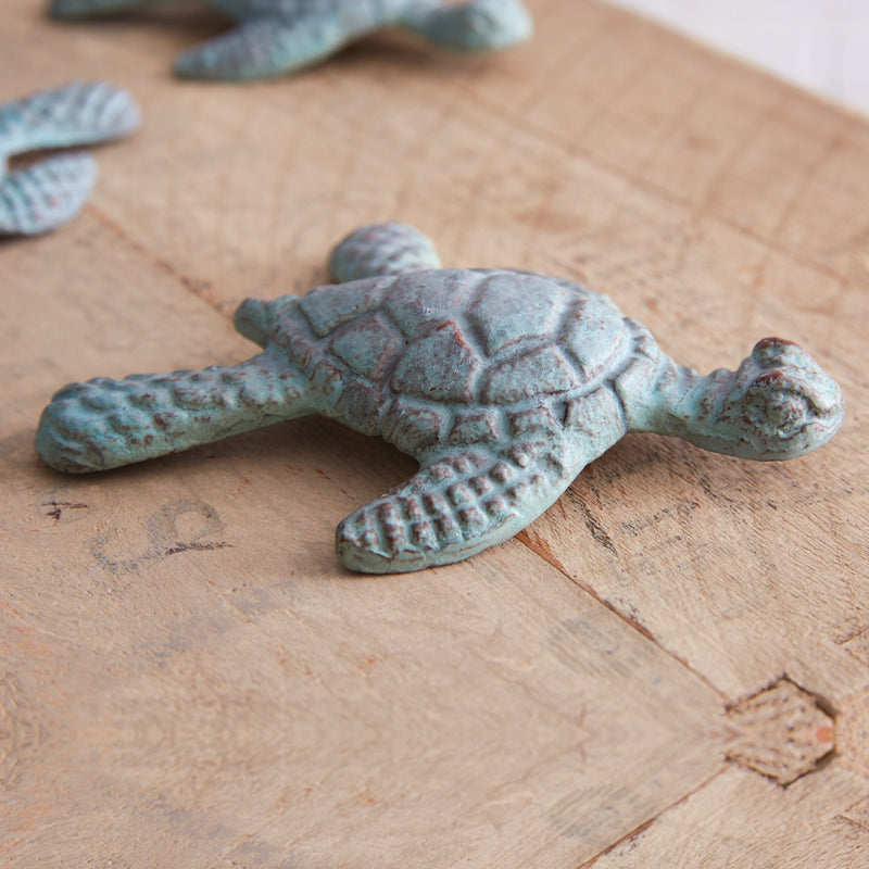 Decorative Cast Iron Sea Turtles, Set of 4