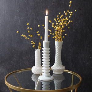 Milk Glass Taper Candle Holder, Set of 2