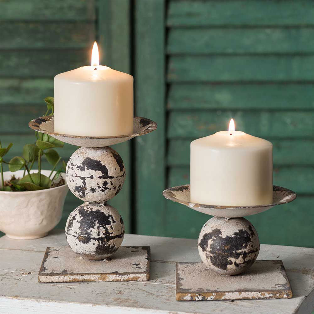 Set of Two Spheres Pillar Candle Holders - Adley & Company Inc. 