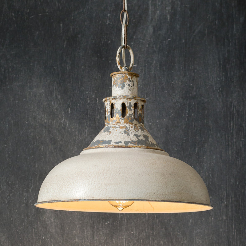 Distressed White Metal Pendant Lamp,pendant light,Adley & Company Inc.