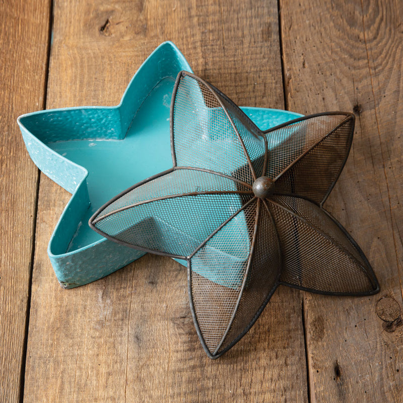 Blue Metal Rustic Starfish Tray with Lid - Adley & Company Inc. 