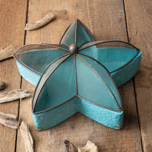 Blue Metal Rustic Starfish Tray with Lid - Adley & Company Inc. 