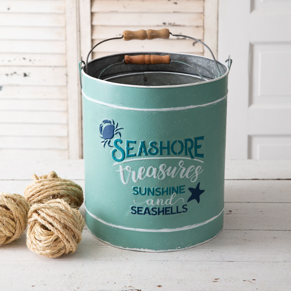 Set of Three Seashore Treasures Galvanized Buckets