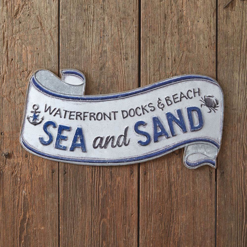 Sea and Sand Scroll Tin Wall Sign