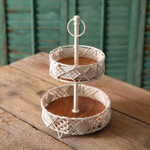 Two-Tier Wood and Macramé Tray
