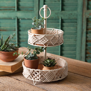 Two-Tier Wood and Macramé Tray