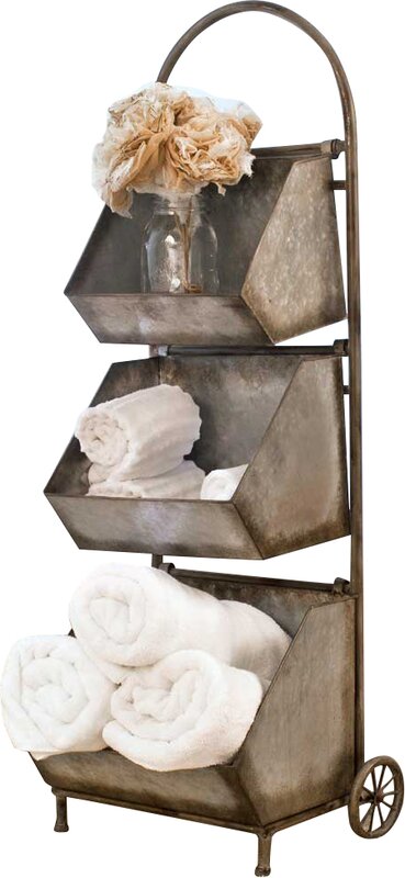 Vintage Style 3 Bin Metal Cart