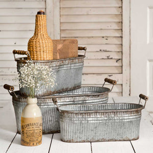 Rustic Set of 3 Metal Buckets with Handles,bucket,Adley & Company Inc.