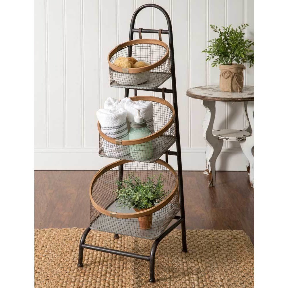 Three Basket Floor Display Stand - Adley & Company Inc. 